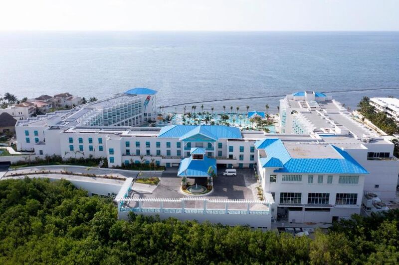 blue and white resort on the beach 