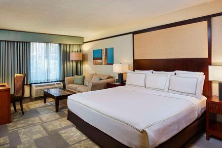 King bedroom with resort view in a hotel room