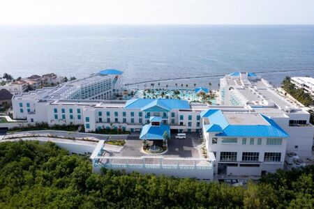 blue and white resort on the beach 